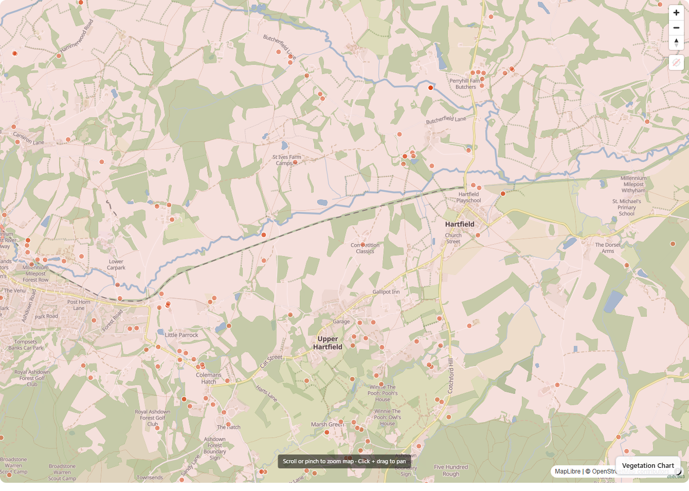Map of registered off-mains sewage discharges across the Medway catchment
